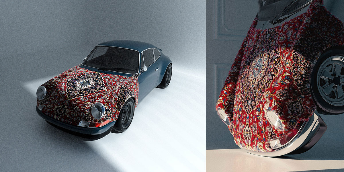 طراحی ماشین پورشه با فرش ایرانی